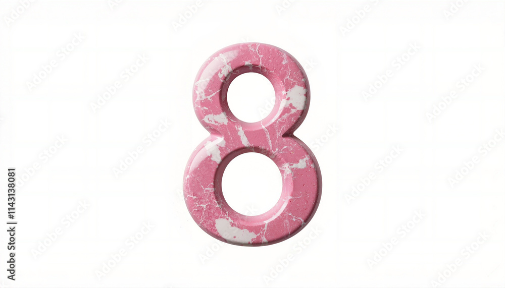 Marble number 8 made of pink and white marble isolated on white background, front view Marble number 8 made of pink and white marble isolated on white background, front view