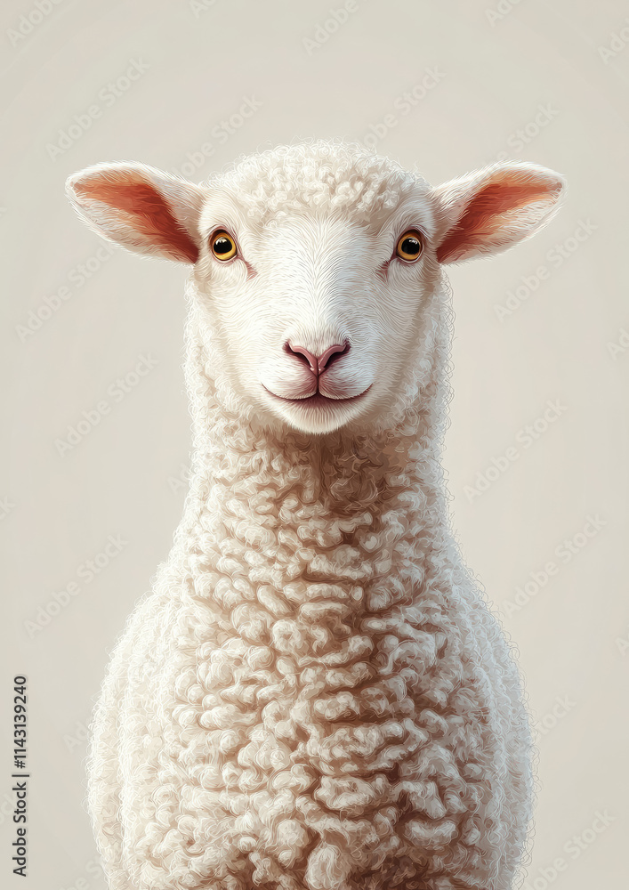 Fototapeta premium white sheep, lamb of god on white background, flat illustration, farm animal