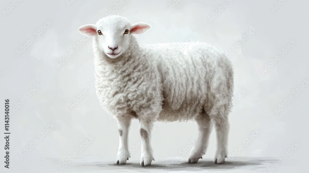 Obraz premium white sheep, lamb of god on white background, flat illustration, farm animal