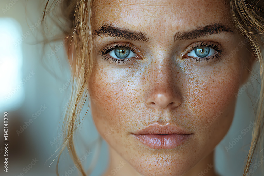 Portrait of a Beautiful Caucasian Woman with Freckles and Blonde Hair Portrait of a Beautiful Caucasian Woman with Freckles and Blonde Hair