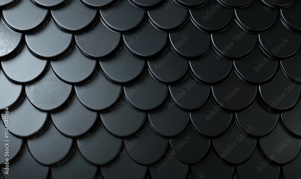 Semigloss, 3D Wall background with tiles. Fish Scale, tile Wallpaper with Black, Polished blocks. Semigloss, 3D Wall background with tiles. Fish Scale, tile Wallpaper with Black, Polished blocks.