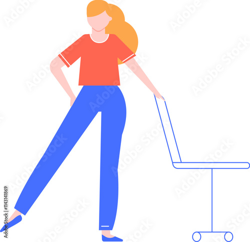 Office worker doing stretching exercises during a break, promoting health and wellness in the workplace by moving her body and taking care of her physical well being