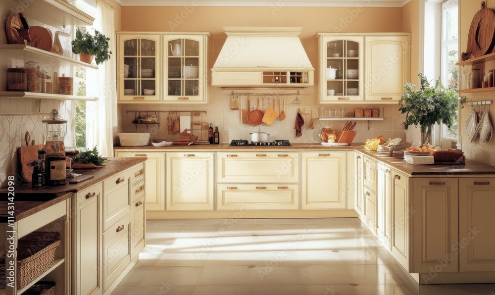 Fototapeta premium The floor cozy beige kitchen.