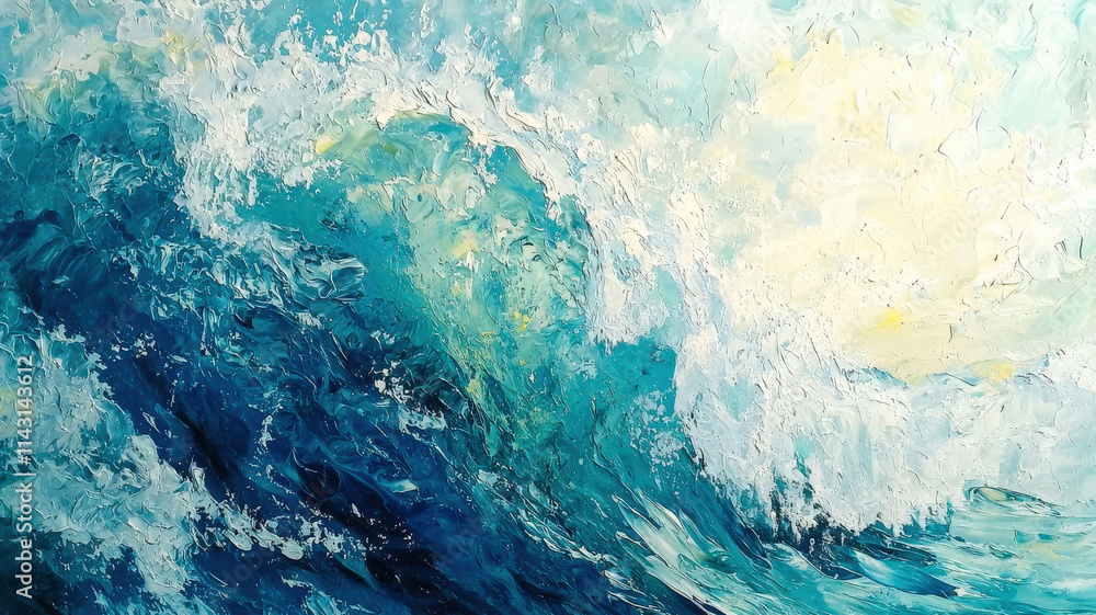 Fototapeta premium A textured close-up of an ocean wave showcasing foam and sunlight reflections, capturing the dynamic movement and refreshing essence of the sea, perfect for coastal-themed designs.