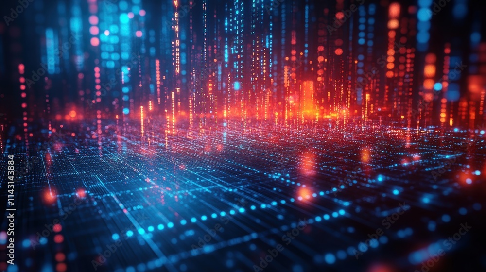 A Digital Landscape of Blue and Orange Light Patterns Symbolizing Advanced Technology and Cybernetic Connectivity in the Modern World A Digital Landscape of Blue and Orange Light Patterns Symbolizing Advanced Technology and Cybernetic Connectivity in the Modern World