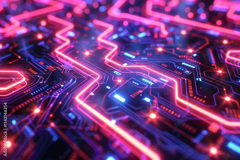 A vibrant neon circuit maze pulsing with energy, symbolic of complex data pathways A vibrant neon circuit maze pulsing with energy, symbolic of complex data pathways
