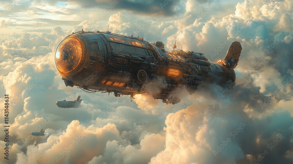 Whimsical Steampunk Inspired Flying Machine Soaring Whimsical Steampunk Inspired Flying Machine Soaring