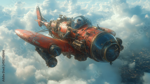 Whimsical Steampunk Inspired Flying Machine Soaring