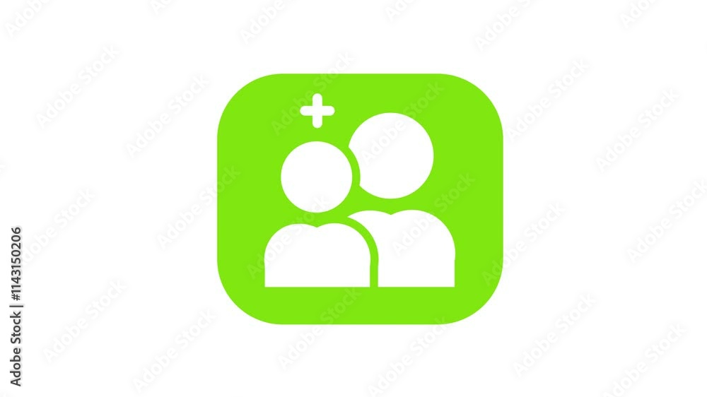 Add Friend Icon Animation isolated on white background. Adding online person in social media or app with plus symbol in green frame Add Friend Icon Animation isolated on white background. Adding online person in social media or app with plus symbol in green frame