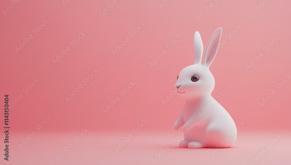 Adorable White Bunny on Pink Background: A 3D Rendered Easter Delight Adorable White Bunny on Pink Background: A 3D Rendered Easter Delight