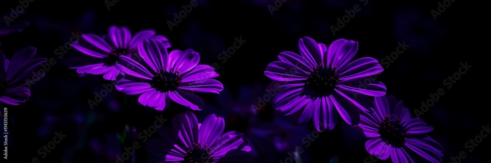 Obraz premium Vibrant purple flowers illuminated softly under gentle light