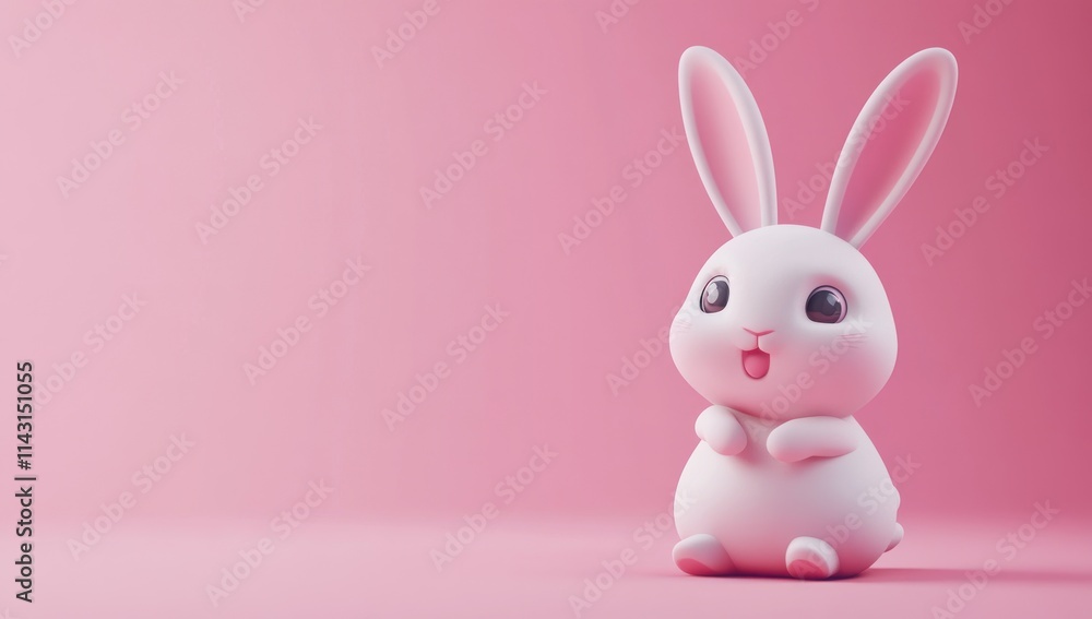 Adorable 3D Render of a Happy White Bunny on Pink Background Adorable 3D Render of a Happy White Bunny on Pink Background