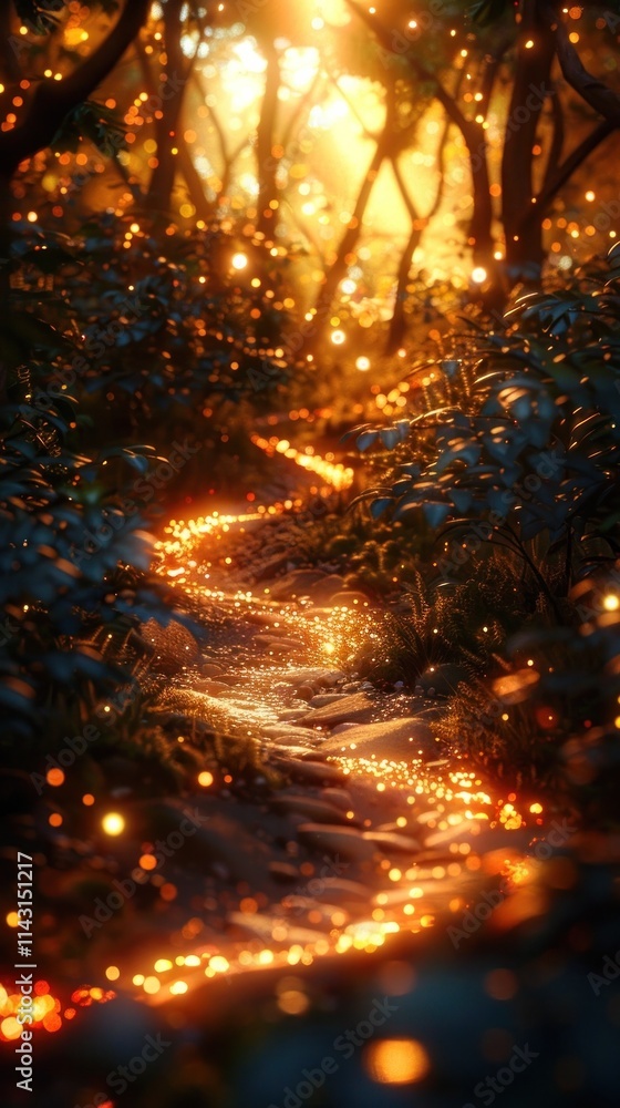 Enchanted glowing pathway winding through a magical woodland forest with mystical lighting lush foliage and a serene fairytale like atmosphere that inspires wonder and imagination Enchanted glowing pathway winding through a magical woodland forest with mystical lighting lush foliage and a serene fairytale like atmosphere that inspires wonder and imagination