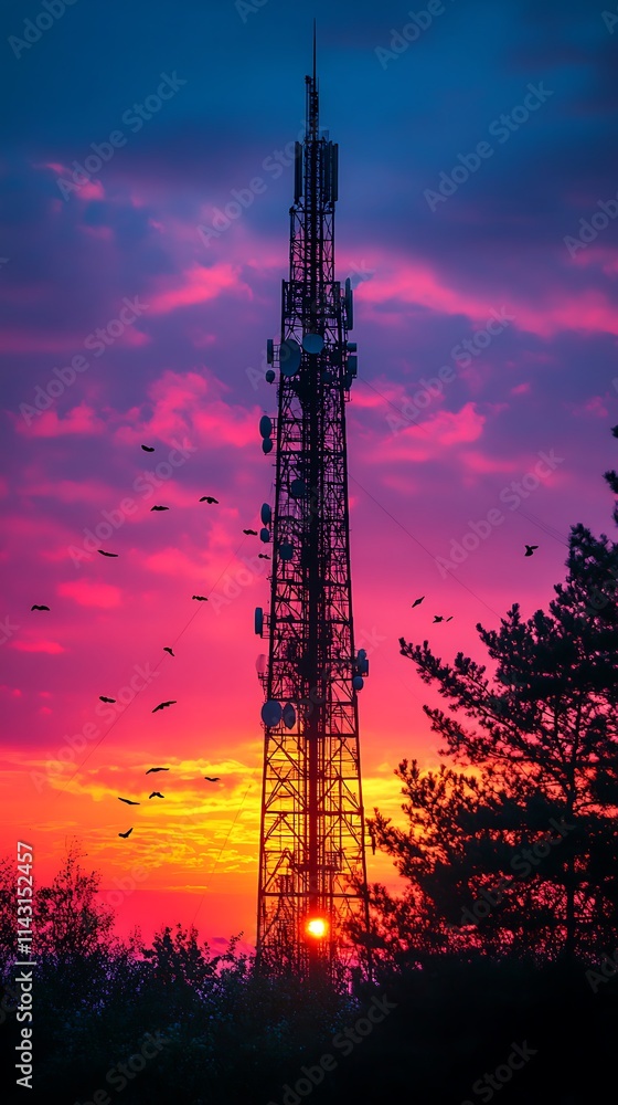 Sunset sky and radio tower silhouette high resolution image Sunset sky and radio tower silhouette high resolution image