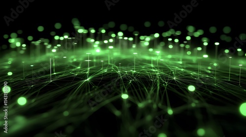 Green network connections on a dark background in a futuristic digital globe