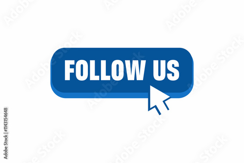 Follow us with arrow vector, Blue follow us vector. Digital download. Click here vector web button.