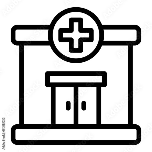 Hospital clinic building outline icon for healthcare and nursing services