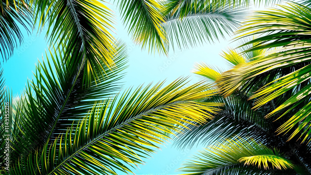 Naklejka premium palm leaves on the sky background