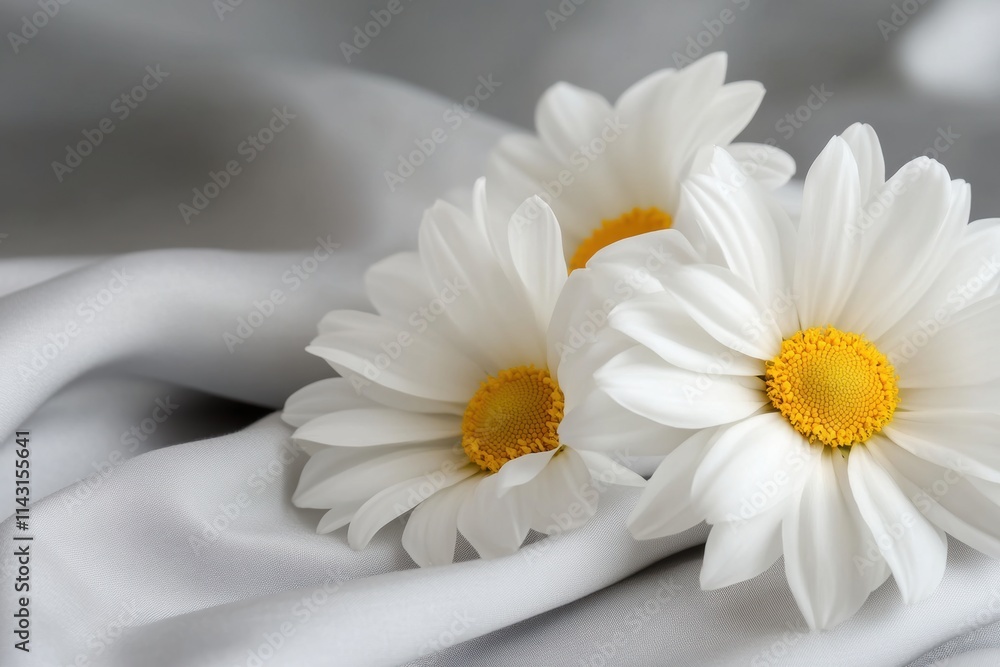 botanical table setting, peaceful elegance showcased by white chamomile flowers on a linen cloth, reflecting purity and simplicity botanical table setting, peaceful elegance showcased by white chamomile flowers on a linen cloth, reflecting purity and simplicity