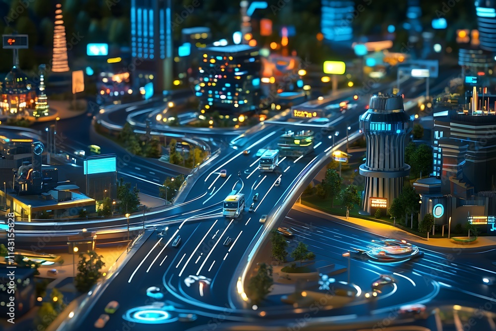 Night Cityscape: Futuristic Urban Highway Intersection Night Cityscape: Futuristic Urban Highway Intersection