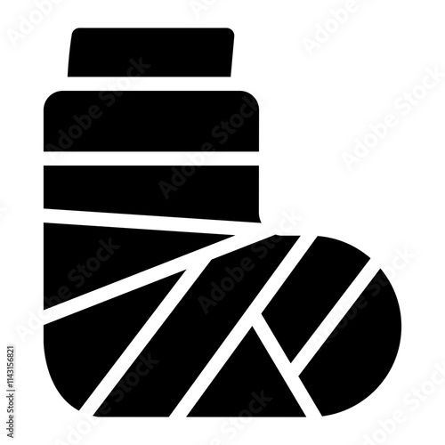 Broken leg glyph icon with bandage for nursing and medical care