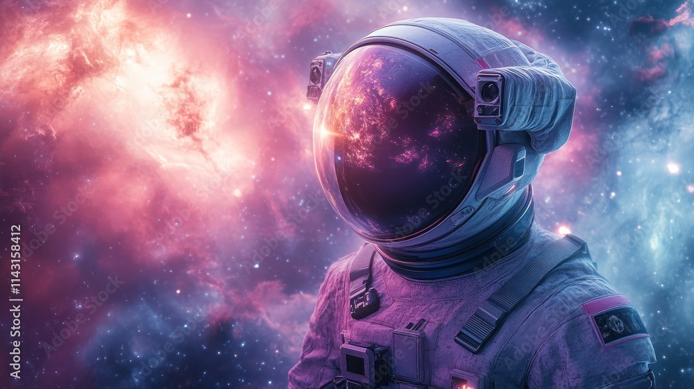 Astronaut in space suit gazing at nebula. Astronaut in space suit gazing at nebula.