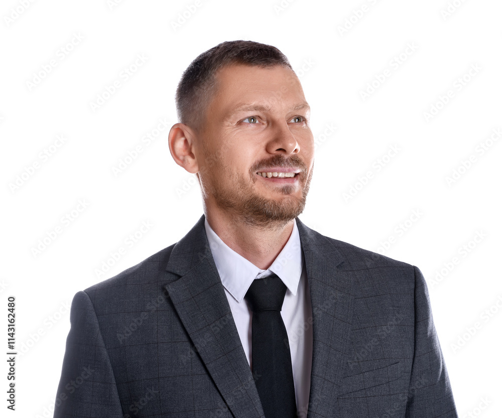 Portrait of happy banker on white background Portrait of happy banker on white background