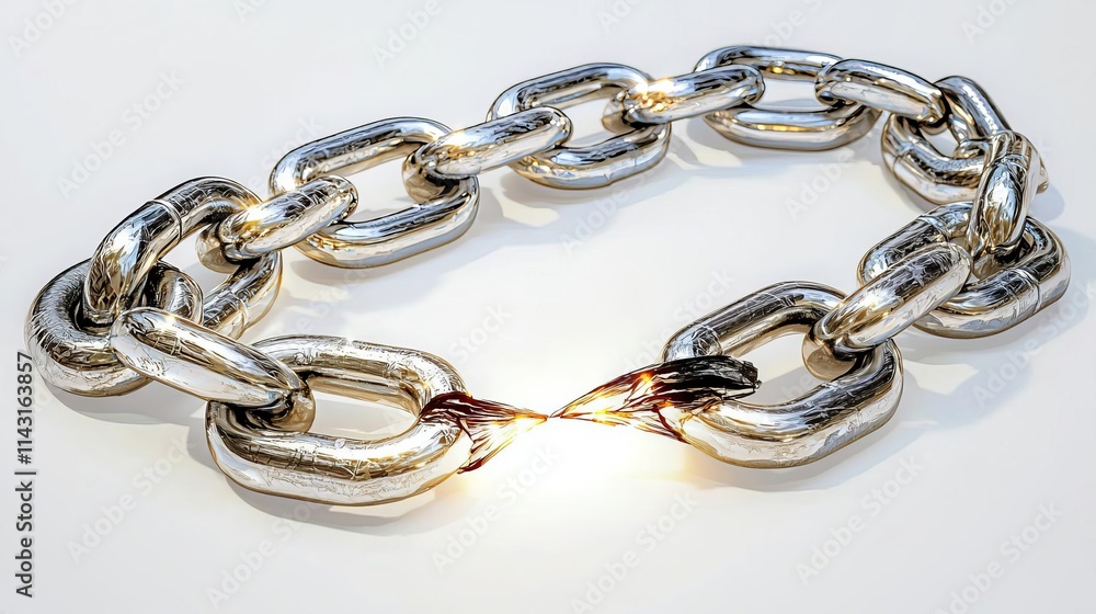 Fototapeta premium Psychology Emotions Motivation A close-up of a broken metal chain with sparks emerging.