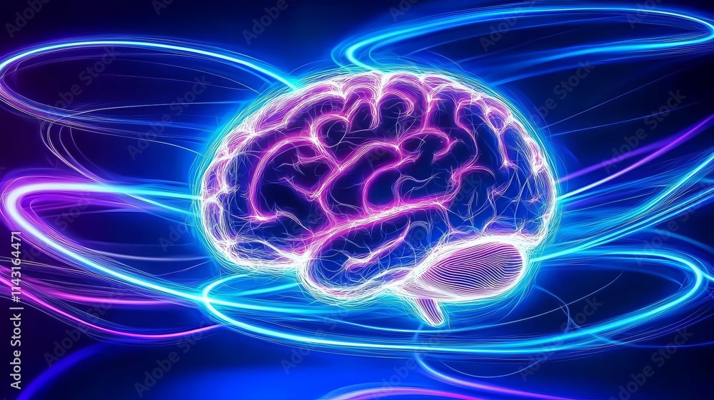 Psychology Emotions Motivation Colorful digital brain illustration with glowing abstract lines. Psychology Emotions Motivation Colorful digital brain illustration with glowing abstract lines.