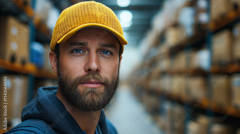 A dedicated worker in a warehouse setting, showcasing professionalism. A dedicated worker in a warehouse setting, showcasing professionalism.