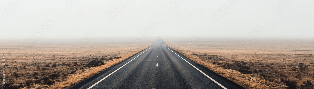 Long, empty road stretching into a foggy horizon, capturing a sense of adventure. Long, empty road stretching into a foggy horizon, capturing a sense of adventure.