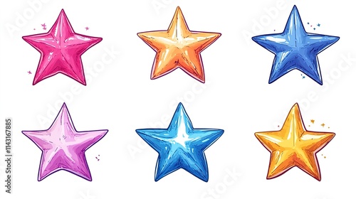 Stars on white background. Children's drawing of stars in icon style. Christmas and New Year	