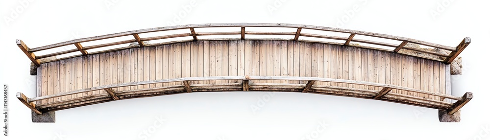 Wooden bridge, curved design, white isolate background. Wooden bridge, curved design, white isolate background.