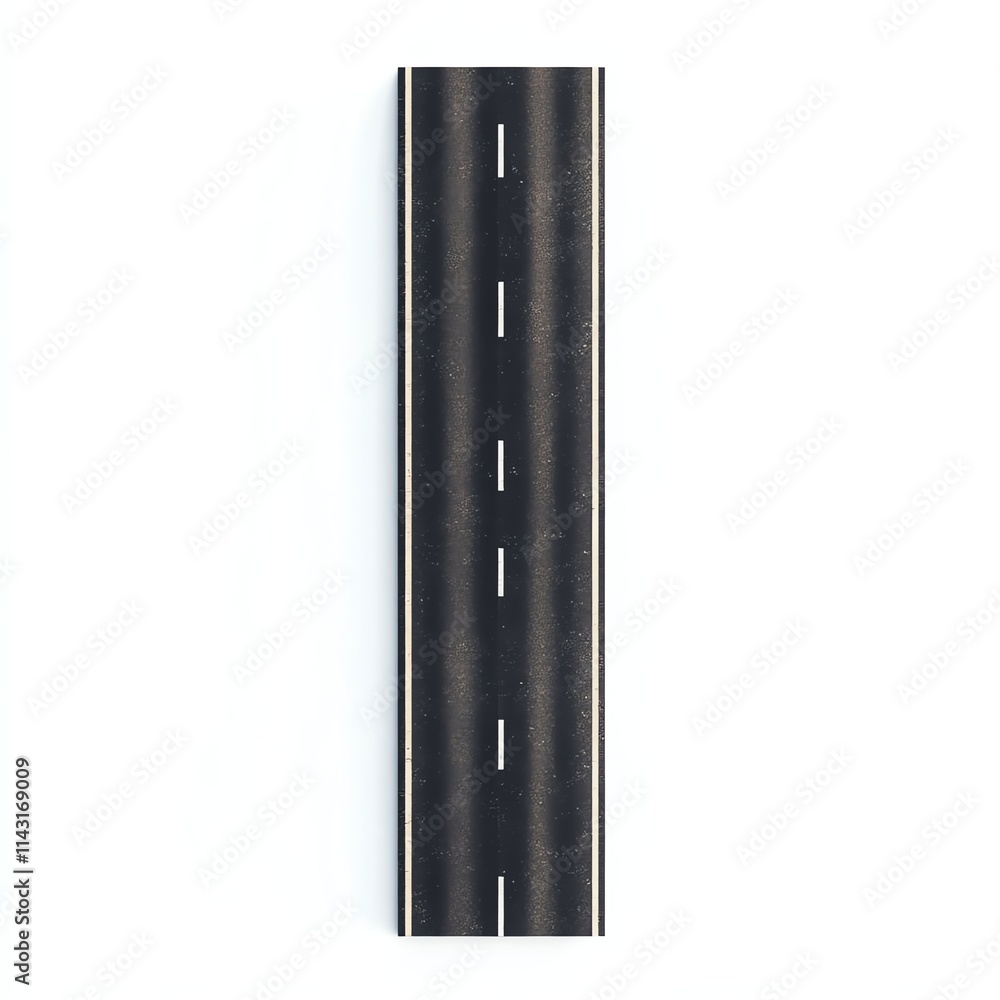 Straight black road with white markings on a white isolated background. Straight black road with white markings on a white isolated background.