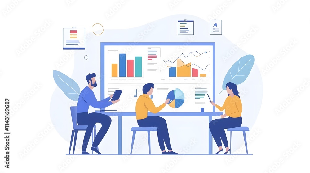Business people are analyzing business finance and investment charts and discussing the marketing growth strategy of their companies Business people are analyzing business finance and investment charts and discussing the marketing growth strategy of their companies