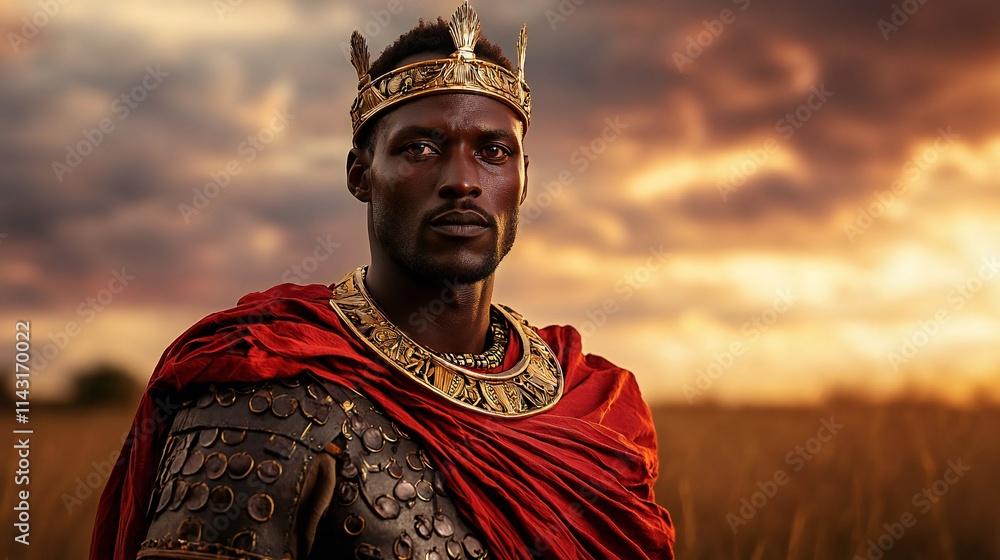 Black History Month African King in Crown and Armor at Sunset Power Majesty Black History Month African King in Crown and Armor at Sunset Power Majesty