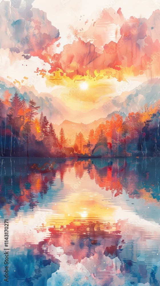 Breathtaking autumn landscape with vibrant fall foliage and a serene lake reflecting the warm sunset sky Picturesque natural scenery with a mystical dreamlike atmosphere Breathtaking autumn landscape with vibrant fall foliage and a serene lake reflecting the warm sunset sky Picturesque natural scenery with a mystical dreamlike atmosphere