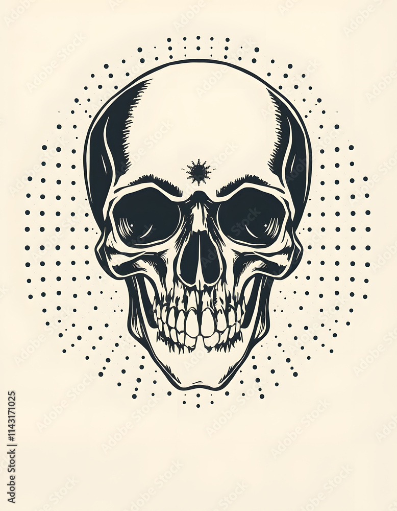 Fototapeta premium Vintage halftone skull illustration, with white tones