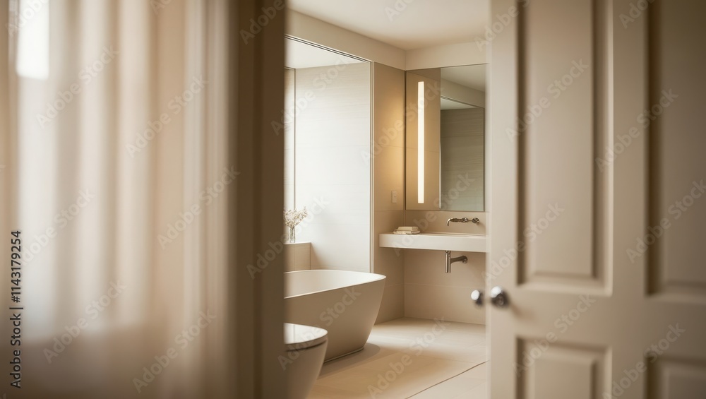 Fototapeta premium Modern Minimalist Bathroom Design with Freestanding Tub