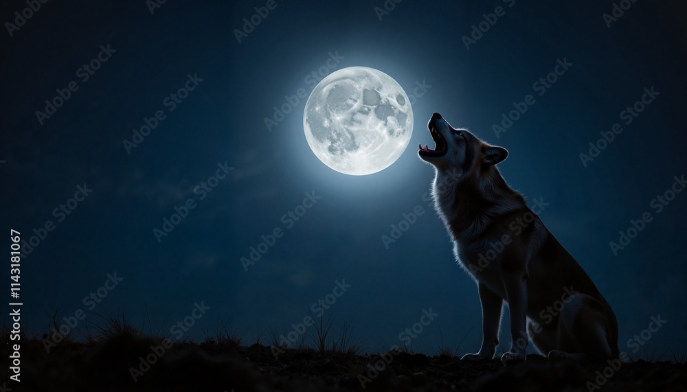 Wolf howling at the full moon on a clear night Wolf howling at the full moon on a clear night