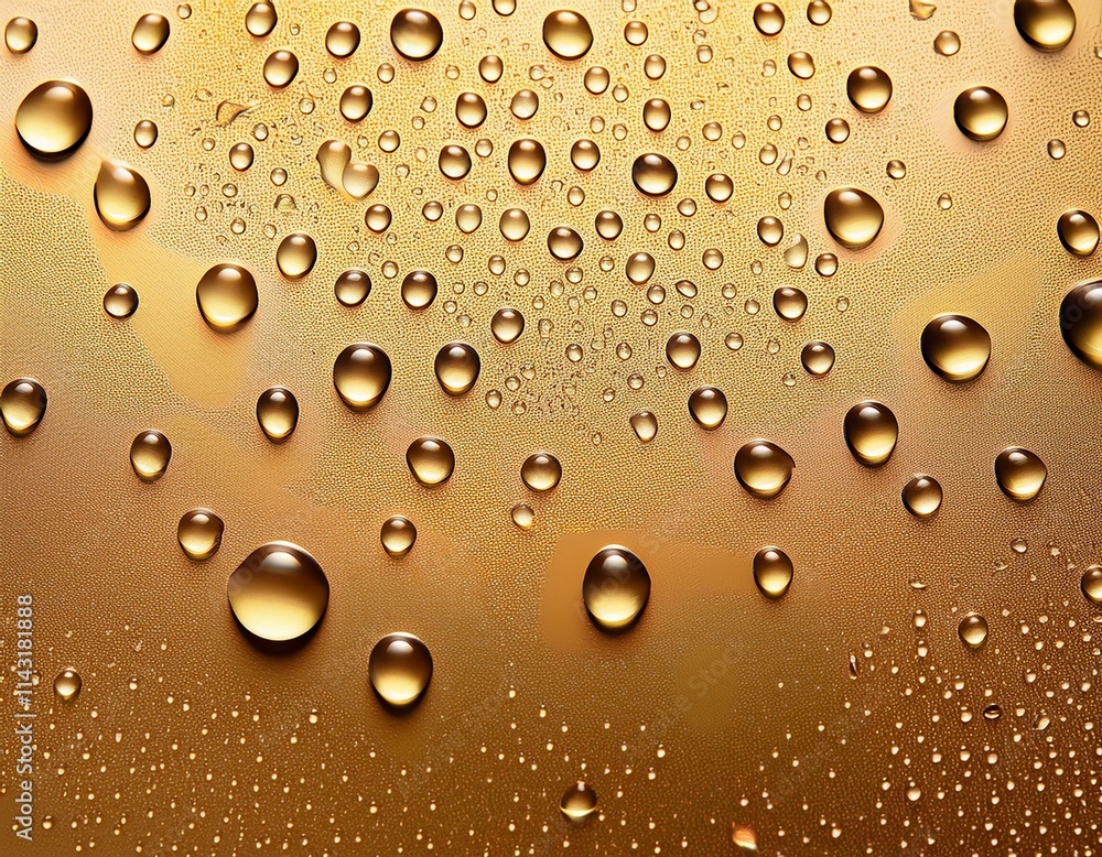 Water drops on gold background. Generated image Water drops on gold background. Generated image