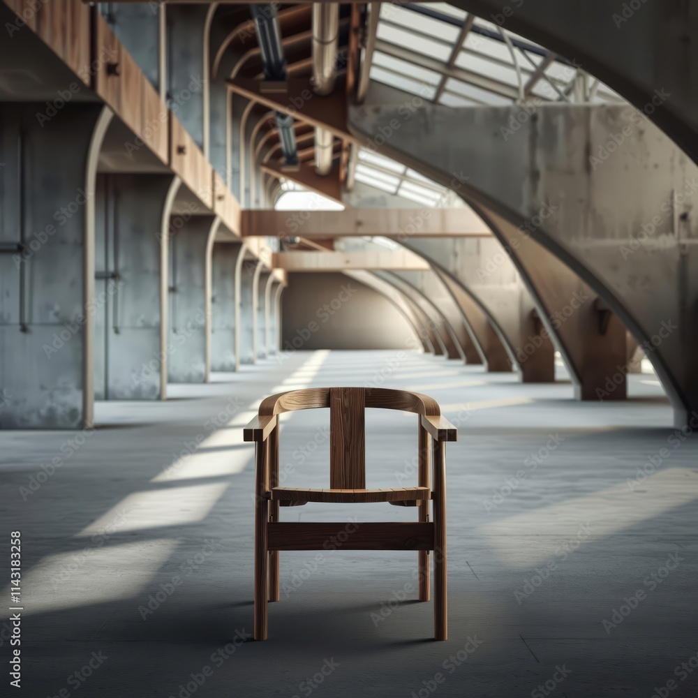 Obraz premium Chair on industrial background wood concrete design wood design concrete architecture wall floor modern