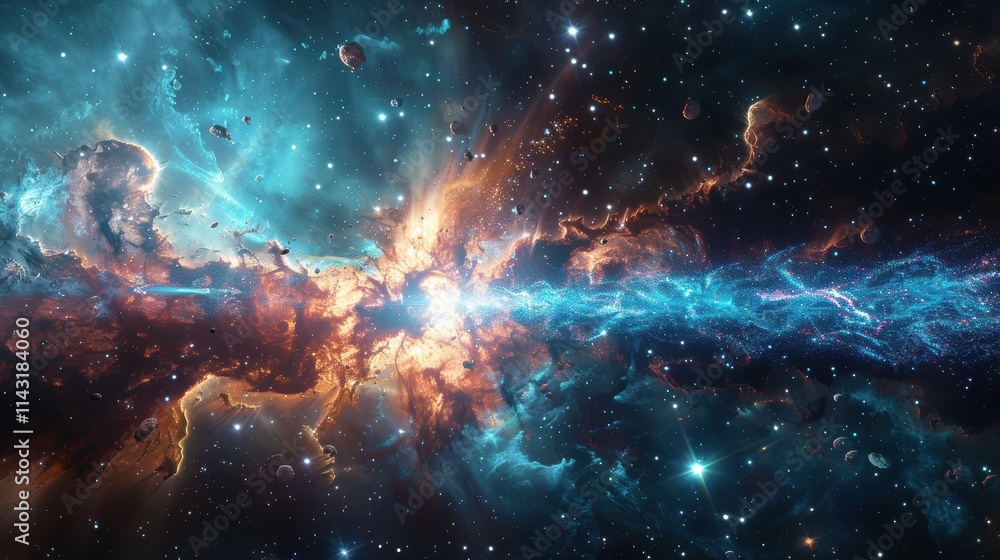 A breathtaking cosmic scene featuring a vibrant explosion of colors in space, with swirling nebulae, distant stars, and glowing astral formations beautifully depicted A breathtaking cosmic scene featuring a vibrant explosion of colors in space, with swirling nebulae, distant stars, and glowing astral formations beautifully depicted