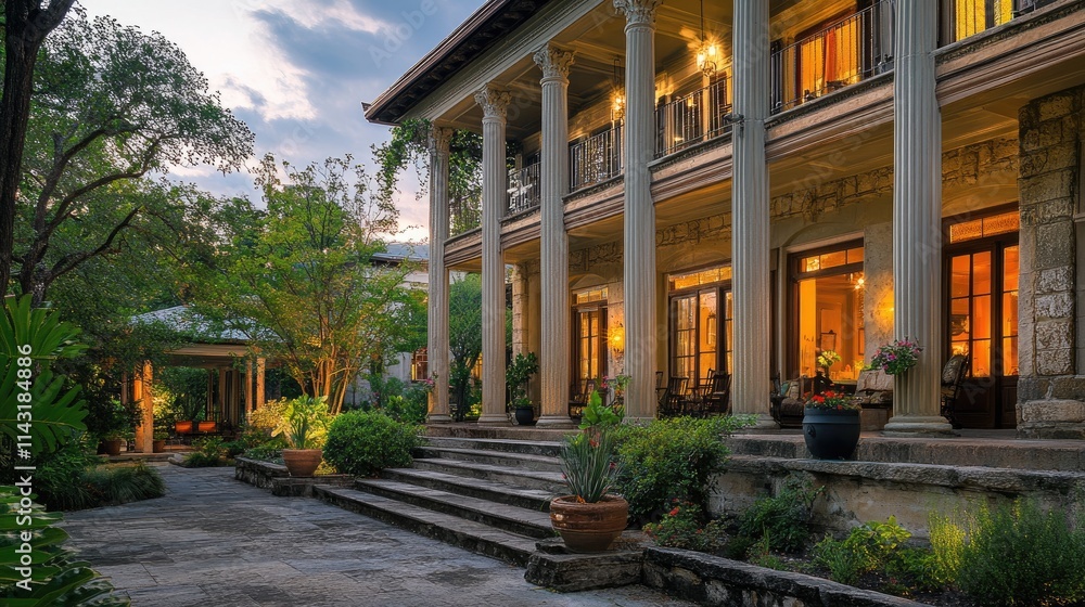 Fototapeta premium Evening at the Majestic Mansion: A Serene Texas Estate