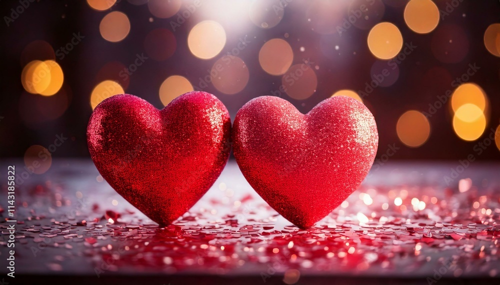 two red glitter love hearts