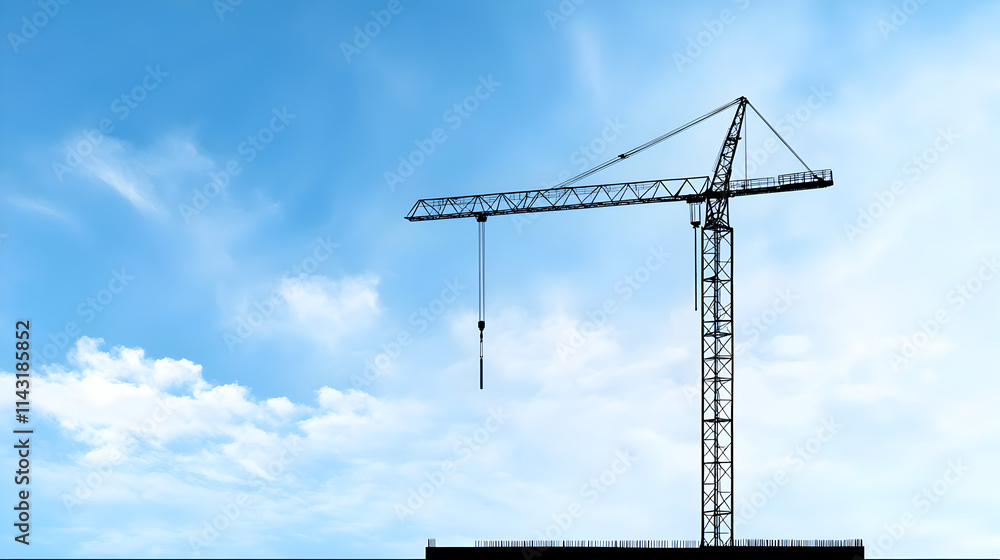 An outline of a large industrial crane lifting a steel beam, representing construction and industry. Crane lifting steel. An outline of a large industrial crane lifting a steel beam, representing construction and industry. Crane lifting steel.
