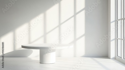 Modern Seamless Round White Table in Bright Room photo