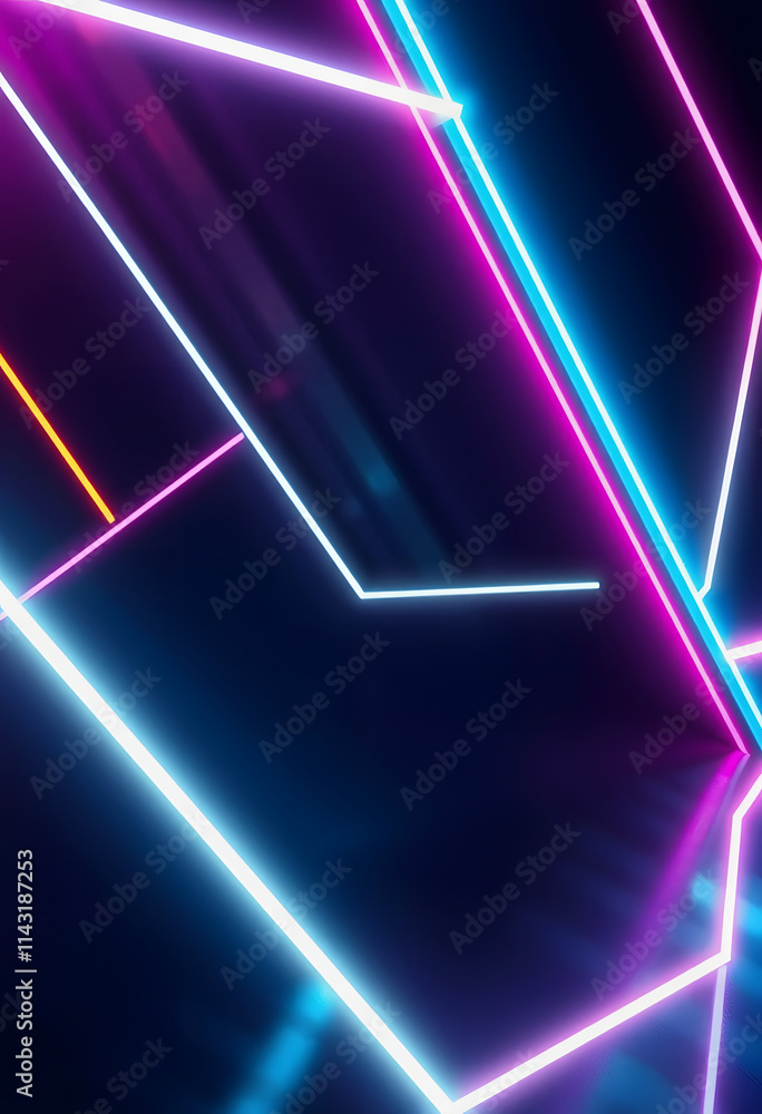 Futuristic abstract neon background, geometric shapes. Abstract light, rays and lines. Empty night scene, Diffused lighting, with white tones Futuristic abstract neon background, geometric shapes. Abstract light, rays and lines. Empty night scene, Diffused lighting, with white tones