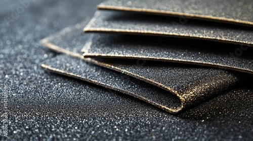 Coarse 120 grit sandpaper sheets stacked on a textured background for woodworking and DIY project inspiration photo