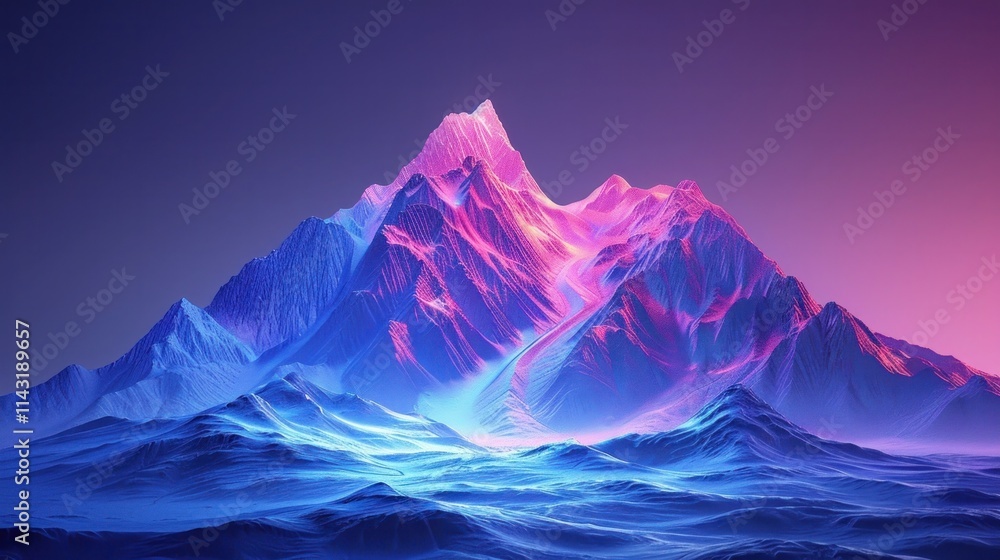 A breathtaking and mystical digital landscape depicting a towering mountain range reflected in a vast turbulent ocean with vibrant pink and blue hues creating a surreal and ethereal atmosphere A breathtaking and mystical digital landscape depicting a towering mountain range reflected in a vast turbulent ocean with vibrant pink and blue hues creating a surreal and ethereal atmosphere